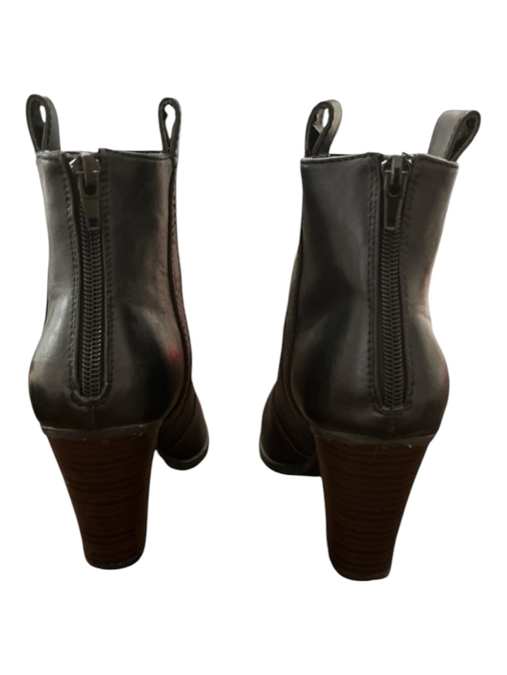 Black Western Ankle Booties Size 7.5 | Stacked Heel | Side Pull Tabs - Picture 5 of 7